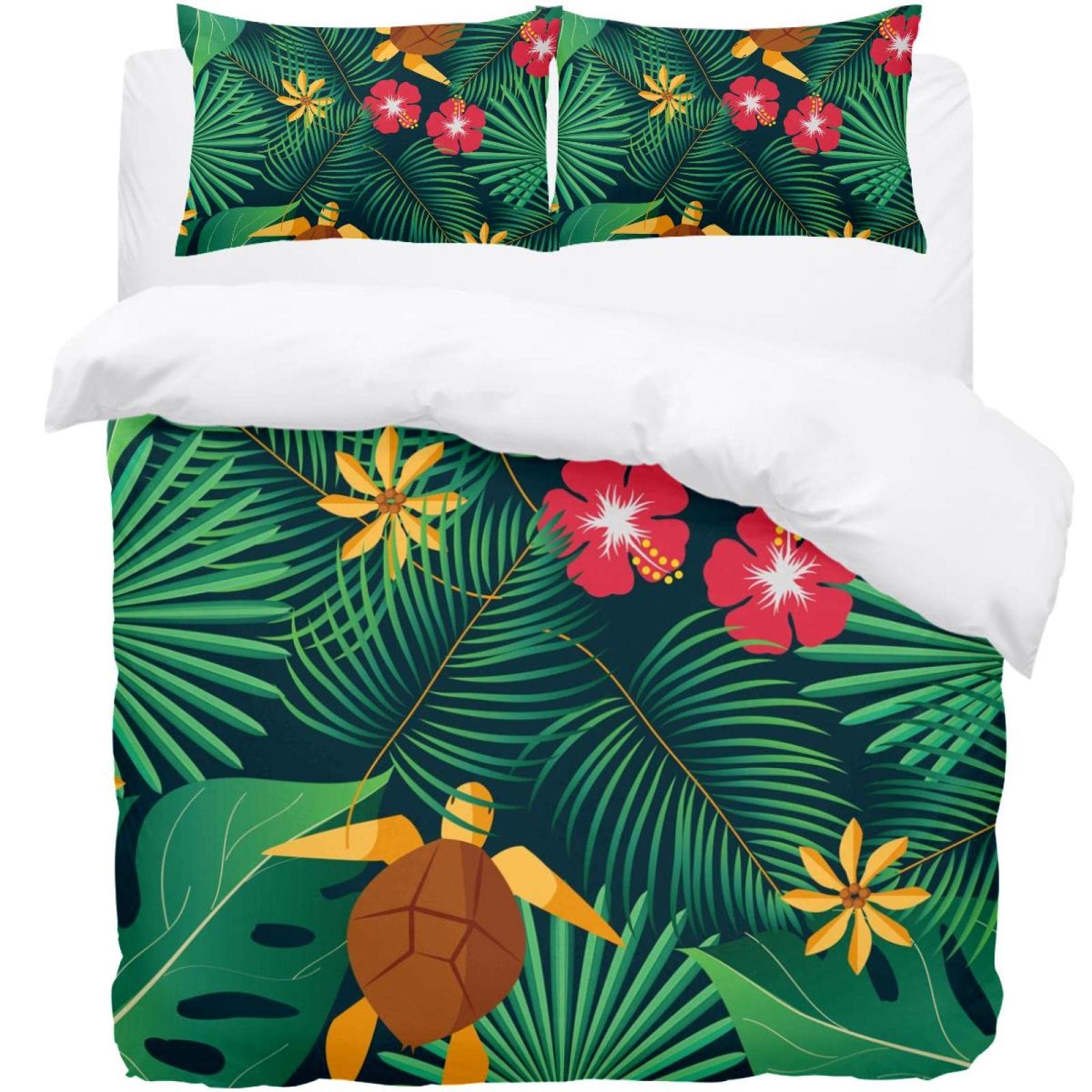Parure de lit simple 3 pièces Aloha avec housse de couette tropicale en microfibre douce