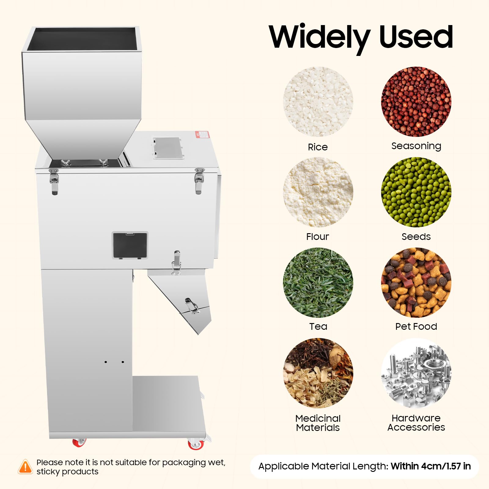200W Automatische Abfüllmaschine 10-999g (0,02–2,2 lbs), Edelstahl Verpackungsmaschine mit Fußpedal, Dual-Vibrationstechnologie Wiegefüllmaschine für Bohnen Samen Körner Tee