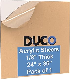Duco Clear Cast Acrylic Sheets 1/8" Thick - Cut to Size Plexiglass 24" x 36" Sheets - Clear Plastic Sheets for Crafts Plexiglass Window Replacement and Acrylic Panel Display Projects (1 PCS)