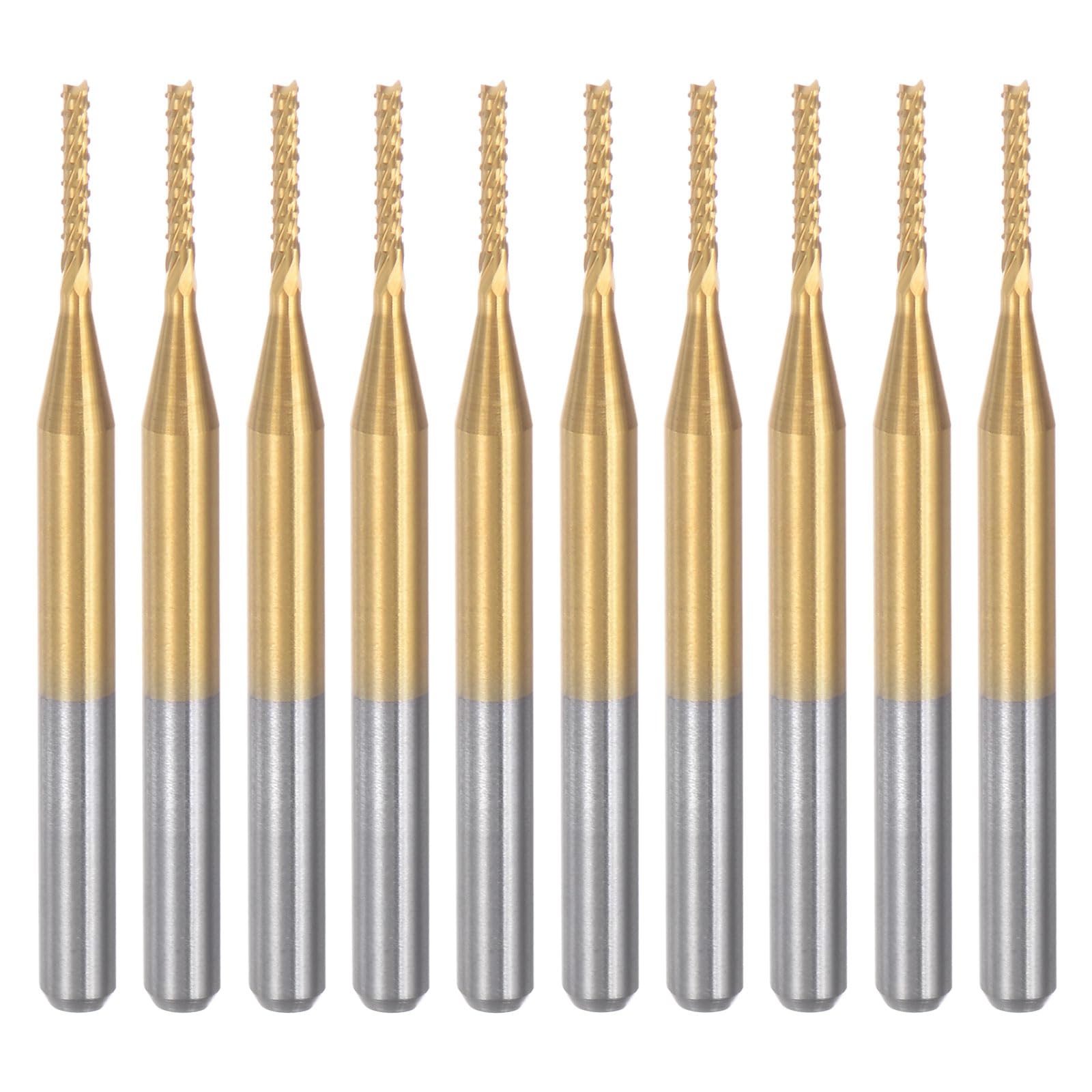 uxcell 10Pcs 1.2mm Titanium Coat Carbide End Mill Engraving Milling Cutter CNC Router Bits for PCB Machine, 1/8" Shank-image-43