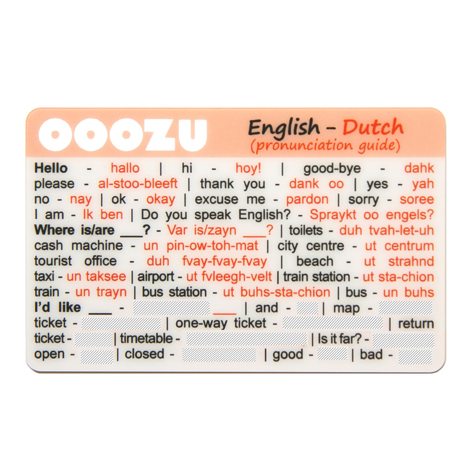 Dutch Language Card | Phrasebook/Phrase Book Alternative - Lightweight, Credit Card-Sized | Essential Words And Phrases For Holidays And Travel To Netherlands, Holland, Amsterdam