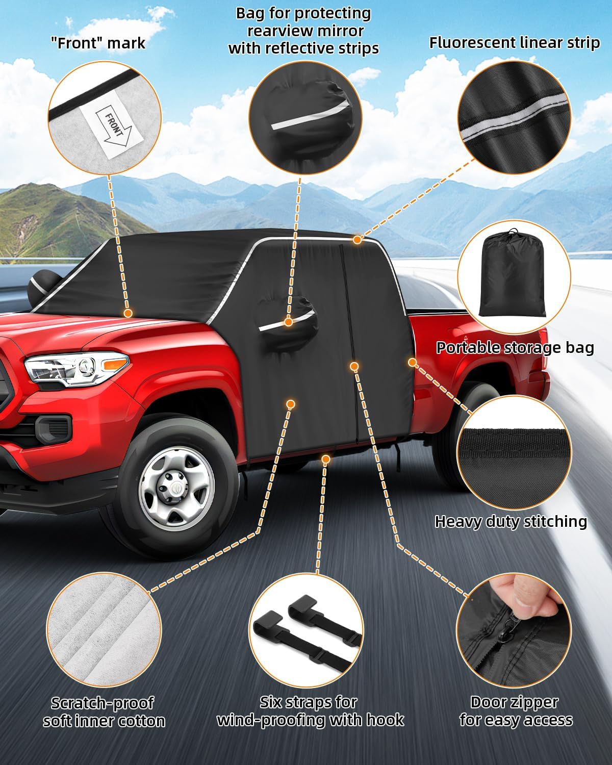 Truck Cover Waterproof All Weather Fit for Toyota 2005-2023 Tacoma Outdoor Cab Cover Rain Wind Sun UV Protection with Zipper,Black Fit for Toyota 2005-2023 black