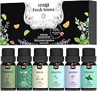 MISIJI Top 6 Essential Oils Set for Diffusers - Pure Aromatherapy Oils Kit, Lavender Tea Tree Eucalyptus & More, 6x10mL for Home & Crafts
