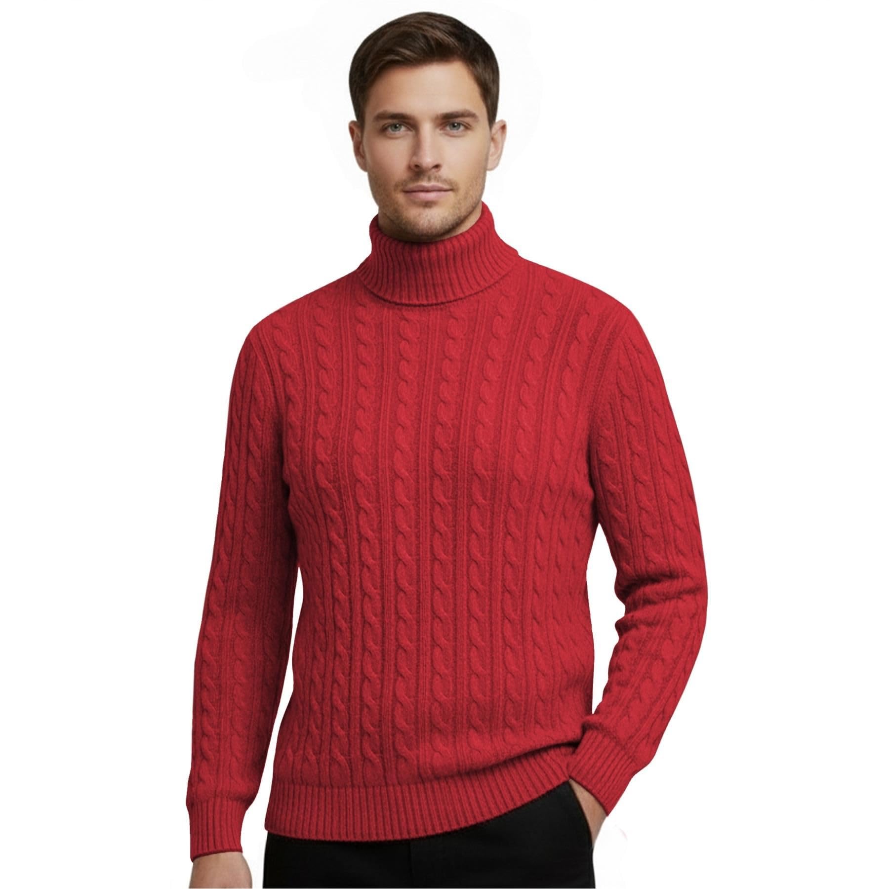 Hamishkane Mens High Polo Roll Neck Jumper, Cable Knitted Long Sleeve Turtle Neck Sweaters, Casual Pullover Winter Jumpers for Men UK Red