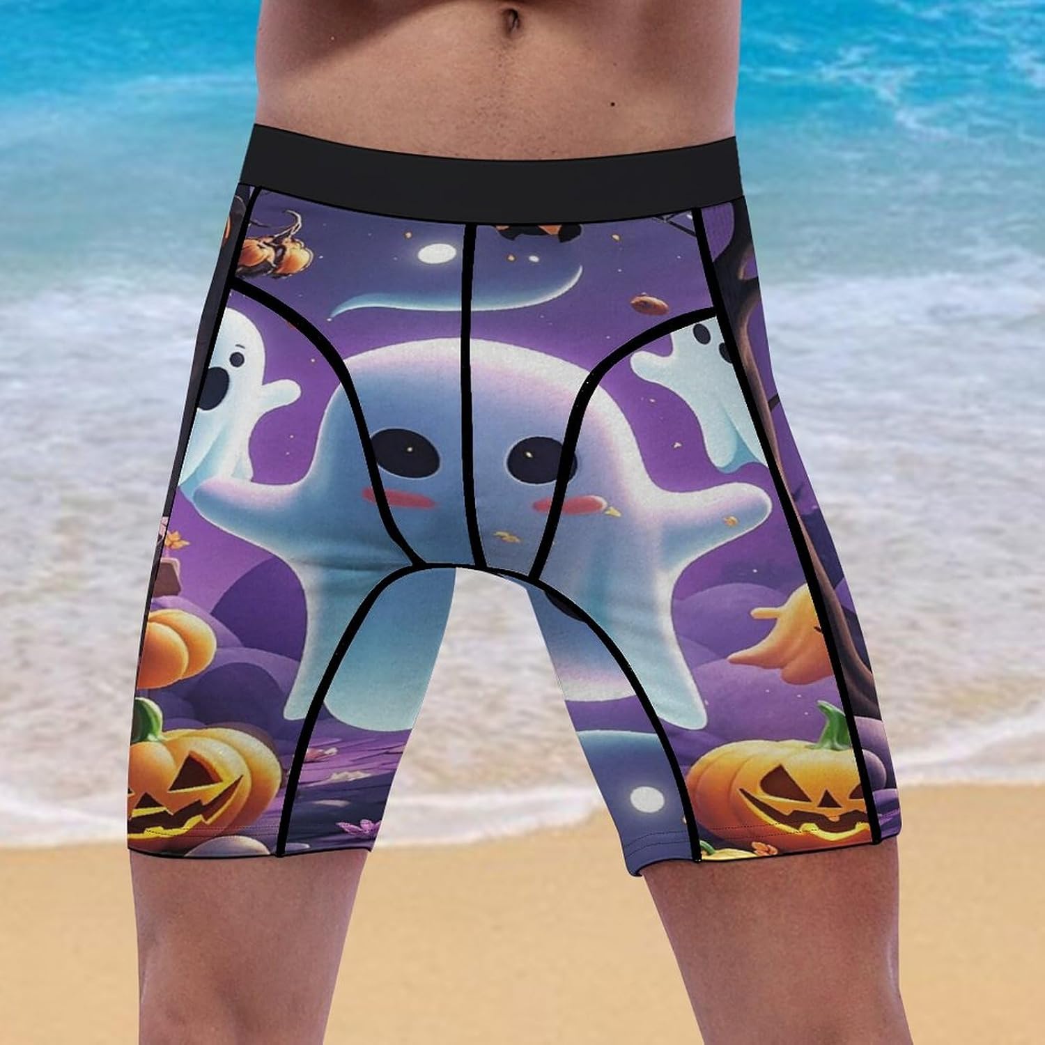 Ghost Pumpkin Compression Shorts Men Spandex Sport Shorts Workout Performance Baselayer Underwear