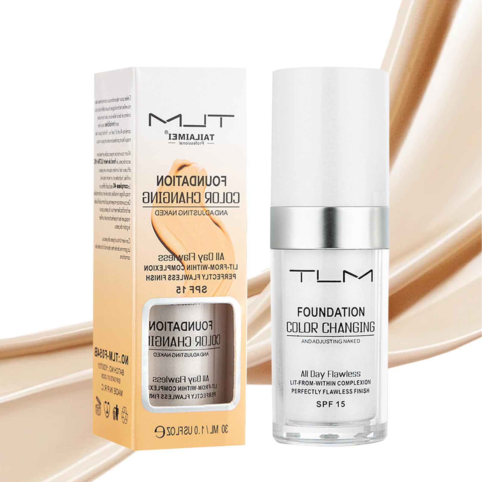 Concealer Cover Cream,Foundation Liquid, TLM Colour Changing Liquid Foundation,Makeup Base Nude Face,All Day Flawless Warm Skin Tone Cream Makeup Base Concealer for All Skin (1PCS)