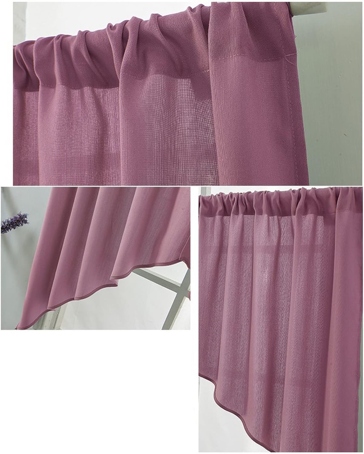 Short Curtain for Small Window Semi-Transparent Pink Voile Triangle Swag Curtain Window Treatment Valance Panel Drapes Half Curtain for Kitchen Café Bedroom Cabinet Curtain Door Curtain