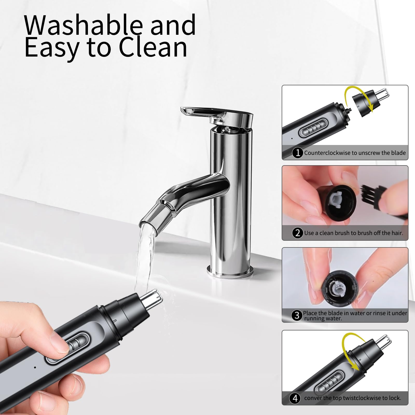 Recortadora de pelo de nariz para hombres y mujeres, recargable por USB, eléctrica, recortadora de pelo para orejas, nariz, profesional, IPX7, impermeable, cuchillas de doble filo para una 6