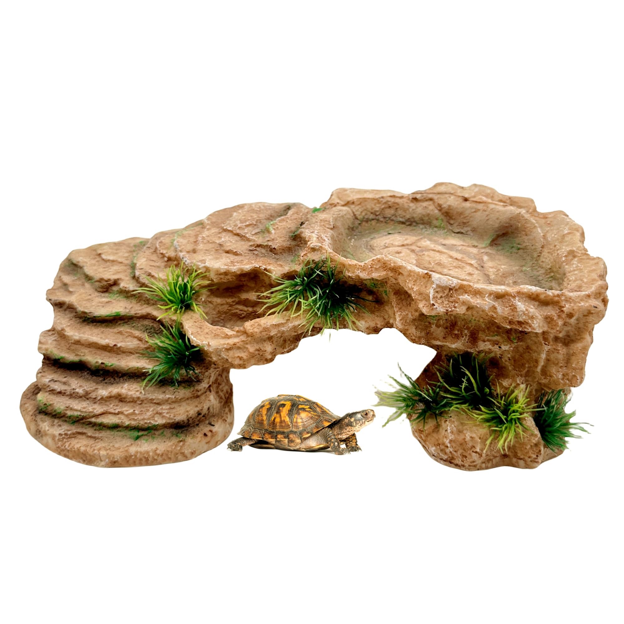 M2cbridge Reptile Hide Resting Step Ledge Cave Hideout Turtle Basking Platform – Great for Reptiles, Amphibians, and Fish (Sandy Brown)