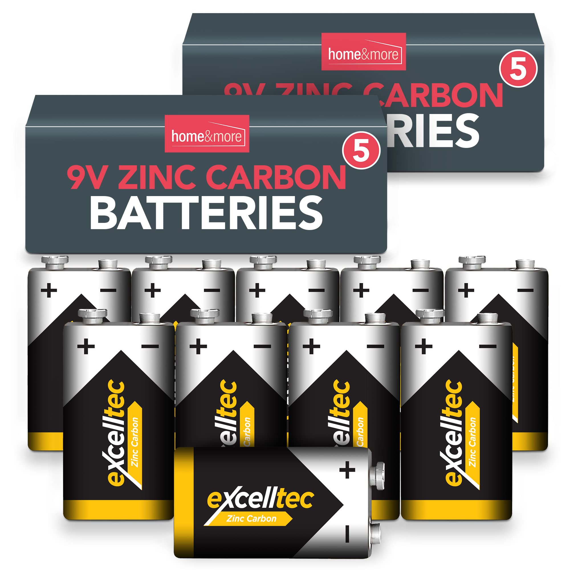Excelltec 10 Pack 9V Zinc Carbon Batteries – Heavy Duty PP3 Battery for Reliable Power – Long Lasting Performance for Smoke Alarms, Toys, Remote Controls, Clocks and Small Electronics