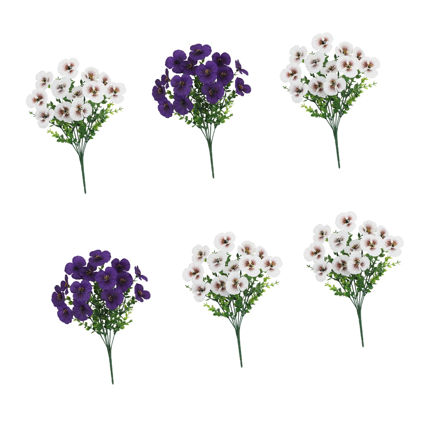 NVOQILIN Artificial Pansies and Eucalyptuses Sprays Bundles Set of 6 Stems Hotel Decoration Flower for Table Centerpieces Silk Flower