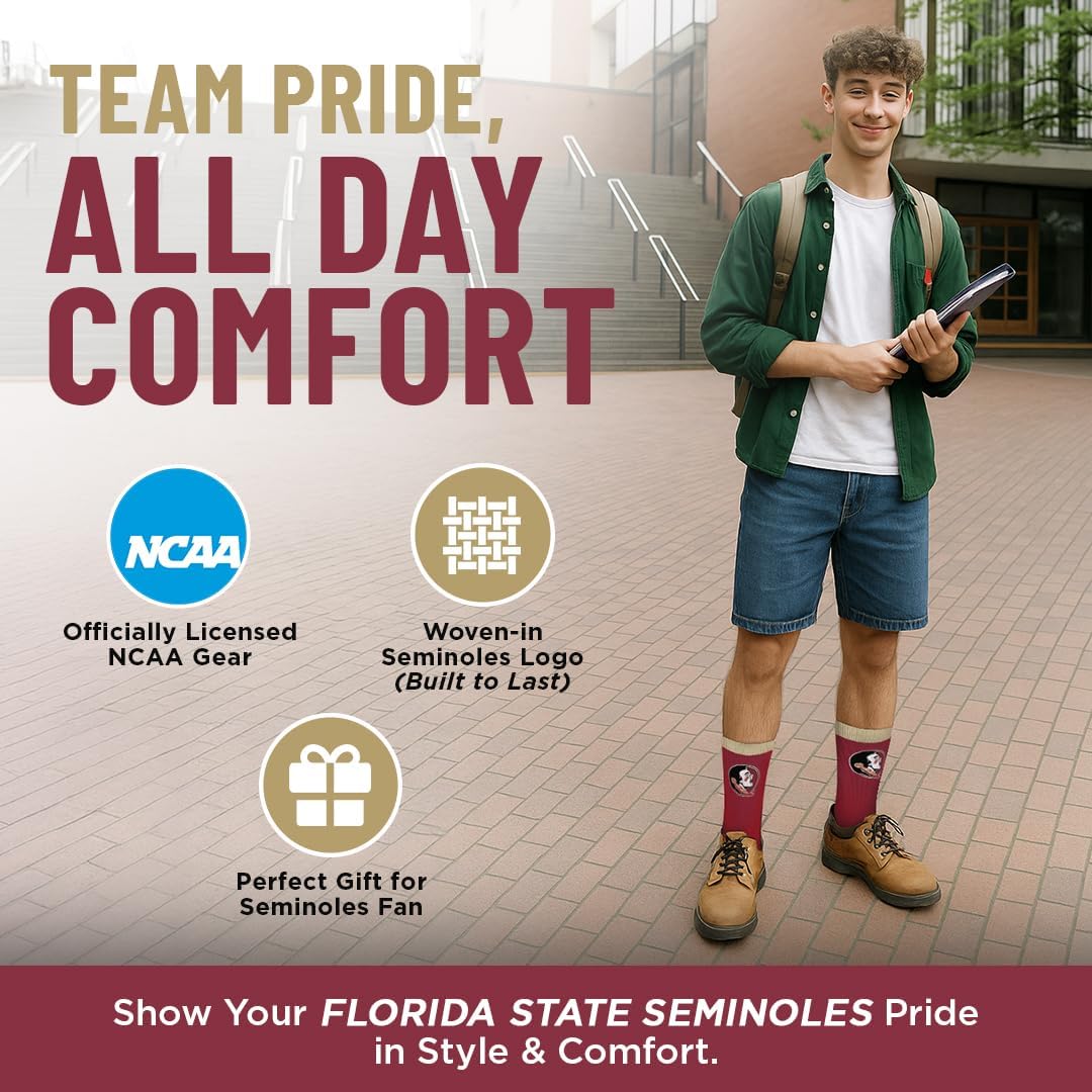 For Bare Feet NCAA FLORIDA STATE SEMINOLES MVP Crew Sock Team Color Medium - Image 3