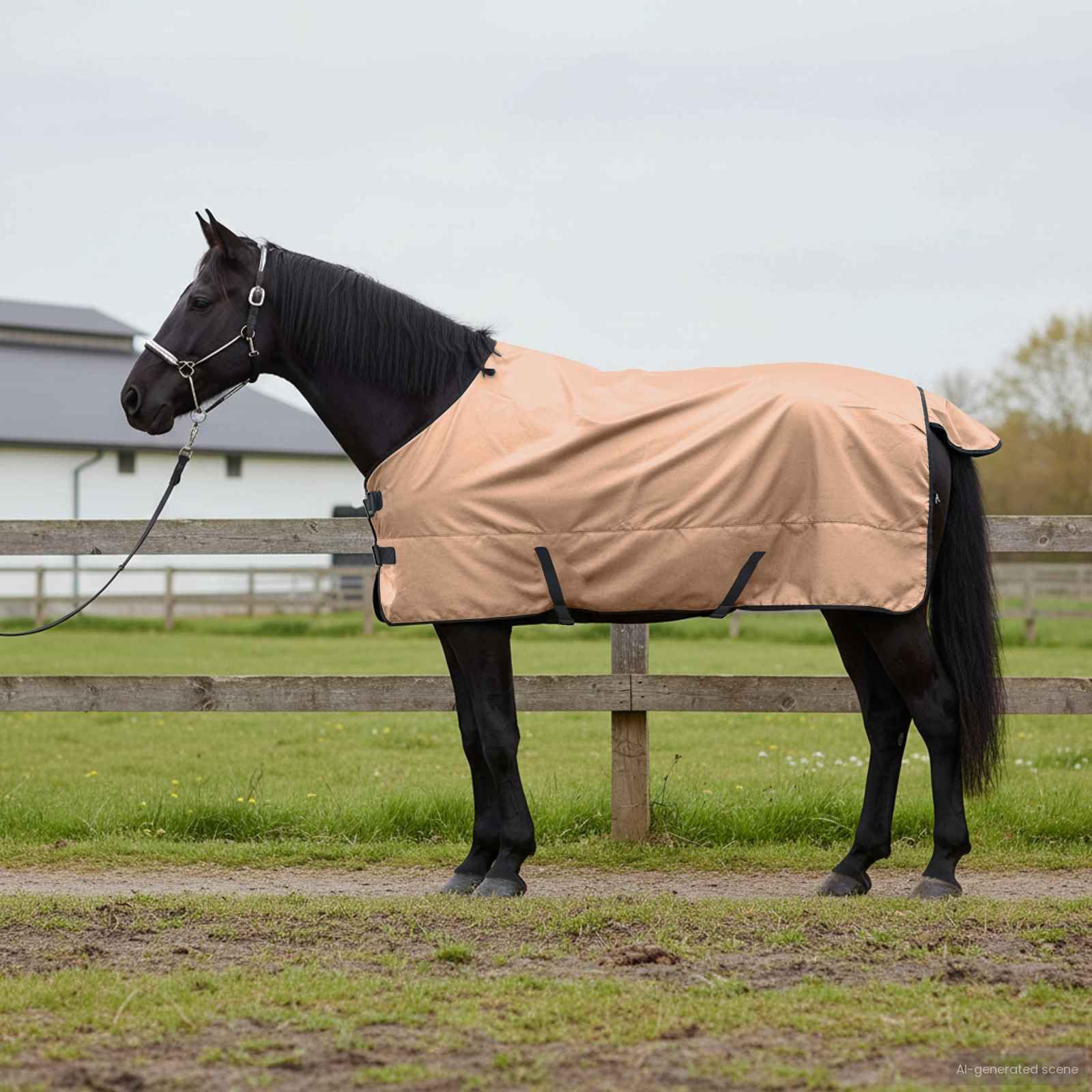 Manta para caballos Cappuccino de 125 cm, poliéster, transpirable y ligera, para entrenamiento, establo y transporte, sin cubierta para el cuello