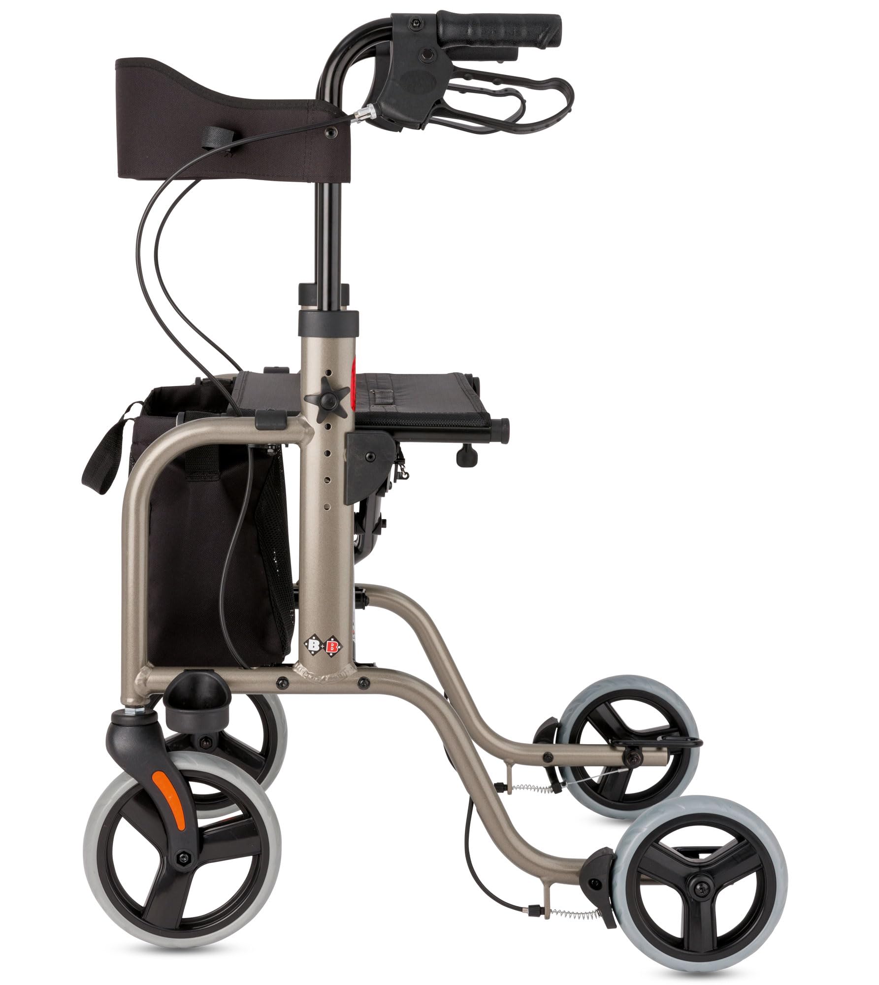 Bischoff & Bischoff RL-Smart Rollator, faltbar – Leichtgewicht-Rollator für drinnen und draußen, Gehwagen mit abnehmbarer Tasche und Stock-Halter, Platin