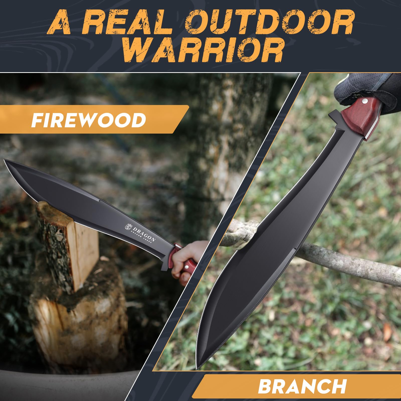 Dragon Creek Großes Outdoor Messer Full Tang Jagdmesser Survival Messer D2 Stahl Buschmesser geeignet für jegliche Bushcraft & Outdoor Aktivitäten Geschenke für Männer