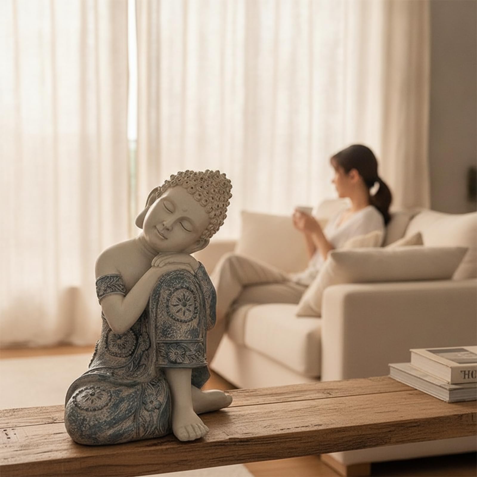 Estatua Buda Compacta | Meditativo, Figura Buda Durmiendo, Pequeña, para Patio