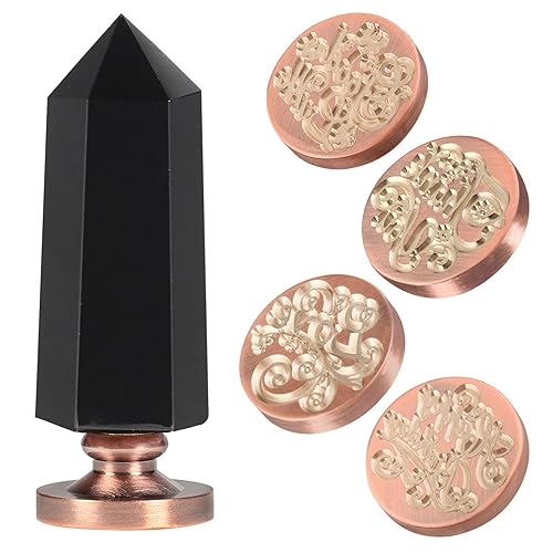 Miniatura 1 de SUNYIK Juego de sellos de cera, 6 asas de piedra de punto de cristal facetado con 4 sellos de cera para invitaciones de boda, mango de obsidiana