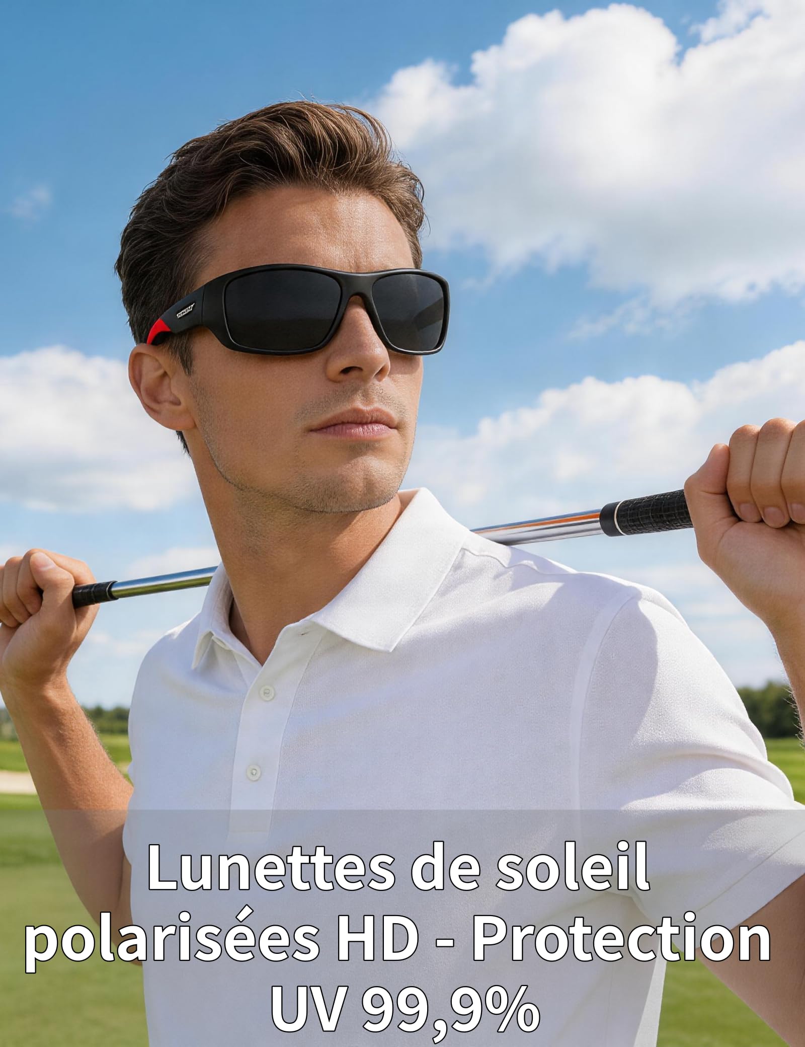 PUKCLAR Lunettes de soleil Homme Polarisées avec Protection UV400 et Monture TR90 Ultralégère offrant une Vision HD Anti-Reflets pour la Conduite et les Sports de Plein Air
