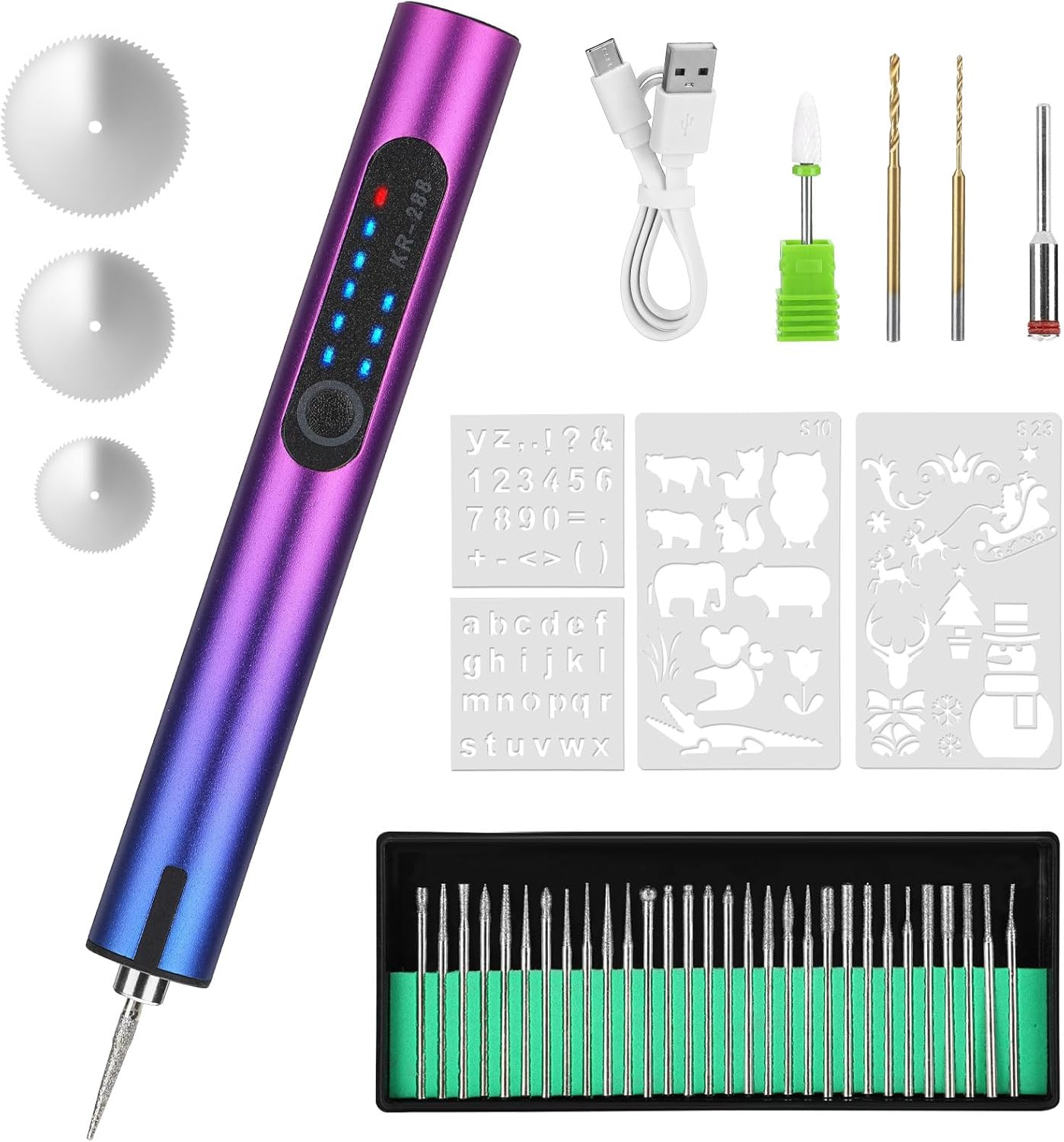 Topretty Upgrade Electric Engraving Pen Kit, Cordless Rechargeable Grinding Pen with 36 Bits