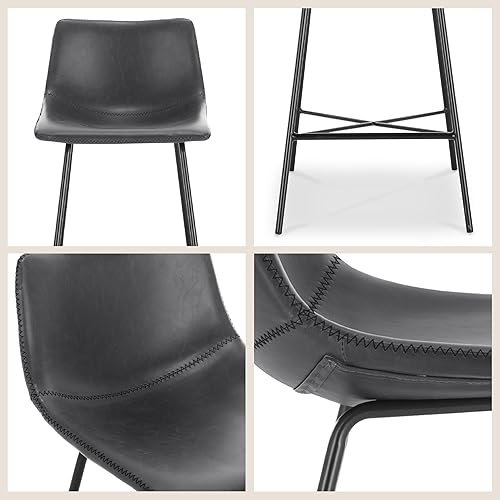 Miniatura 8 de POLY & BARK Paxton Leather Counter Stools 24 Inches - Set of 2 - Counter Height Bar Stools with Back - Modern Barstools for Kitchen Island or