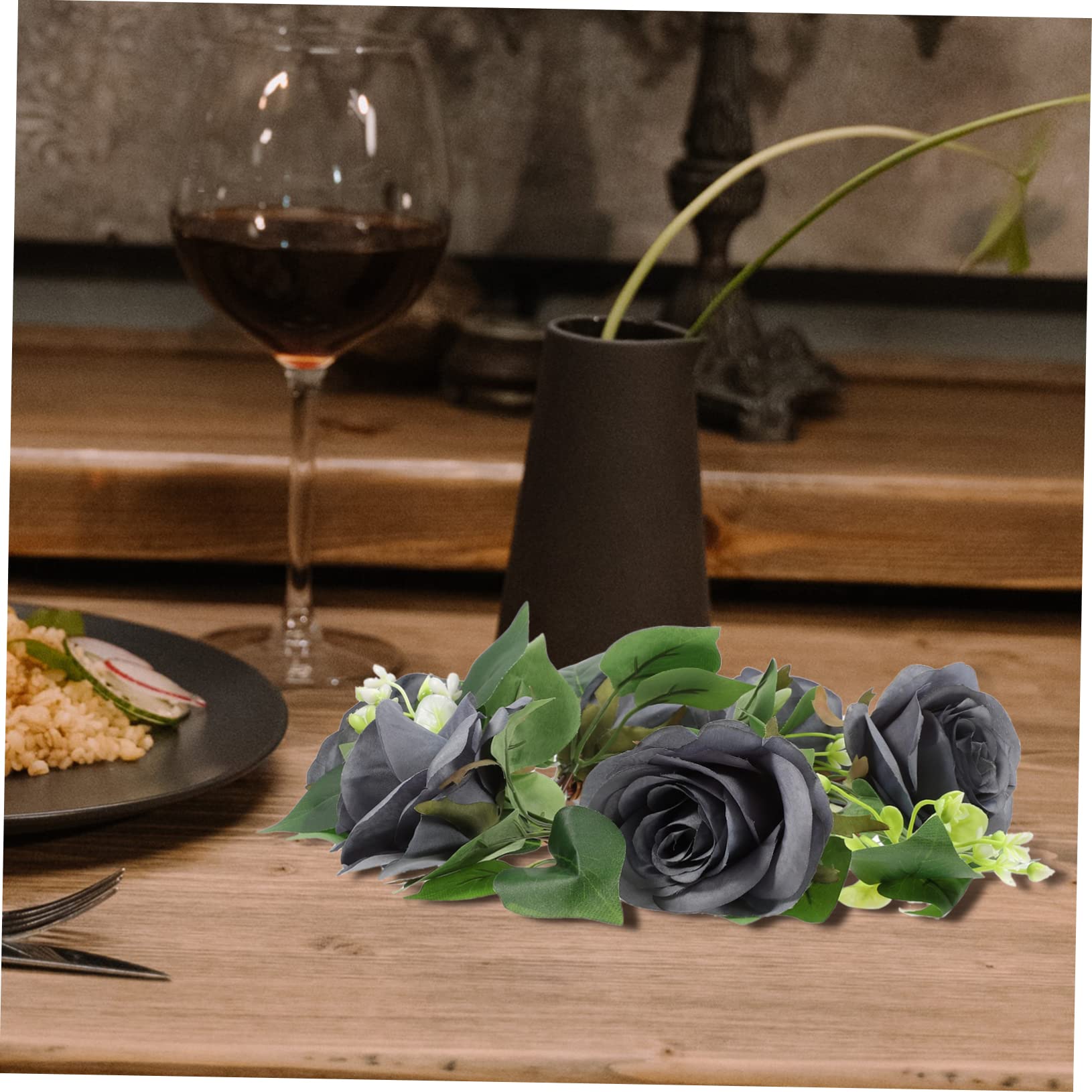 Ornament 3st Kerzengirlande Hochzeitslayout-Requisiten Kerzen Aus Künstlichen Blättern Mini-Blumenkranz Tischdekorationen Frühlingskerzenkranz Blumendekor Seidentuch Rosen Pflanze