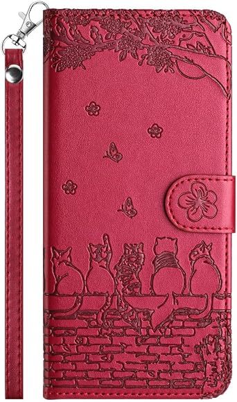 IVY S23 Plus Case Wallet, [Curious Cat][Kickstand Flip][Lanyard Shoulder Strap][PU Leather] - Wallet Case for Samsung Galaxy S23 Plus Devices - Red