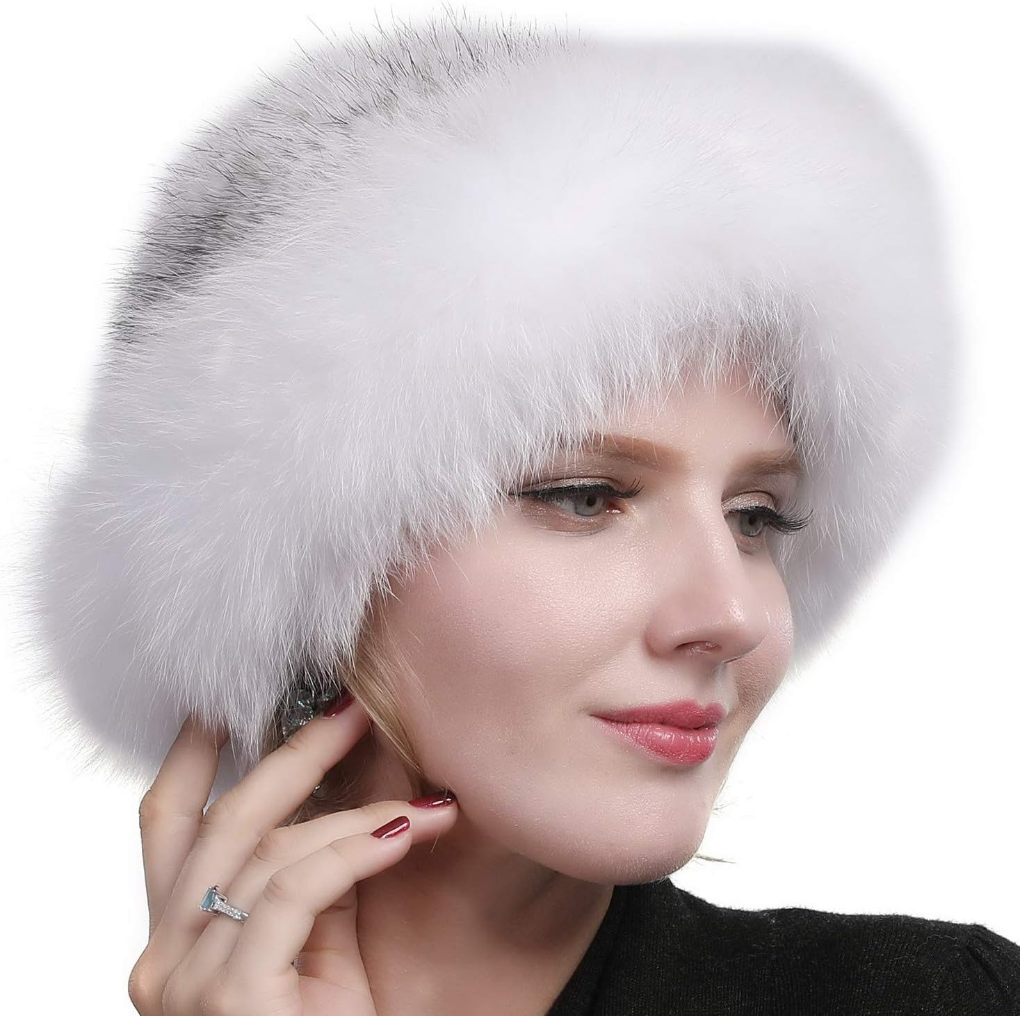 Valpeak Womens Winter Hat Knitted Mink Real Fur Hats with Fox Brim