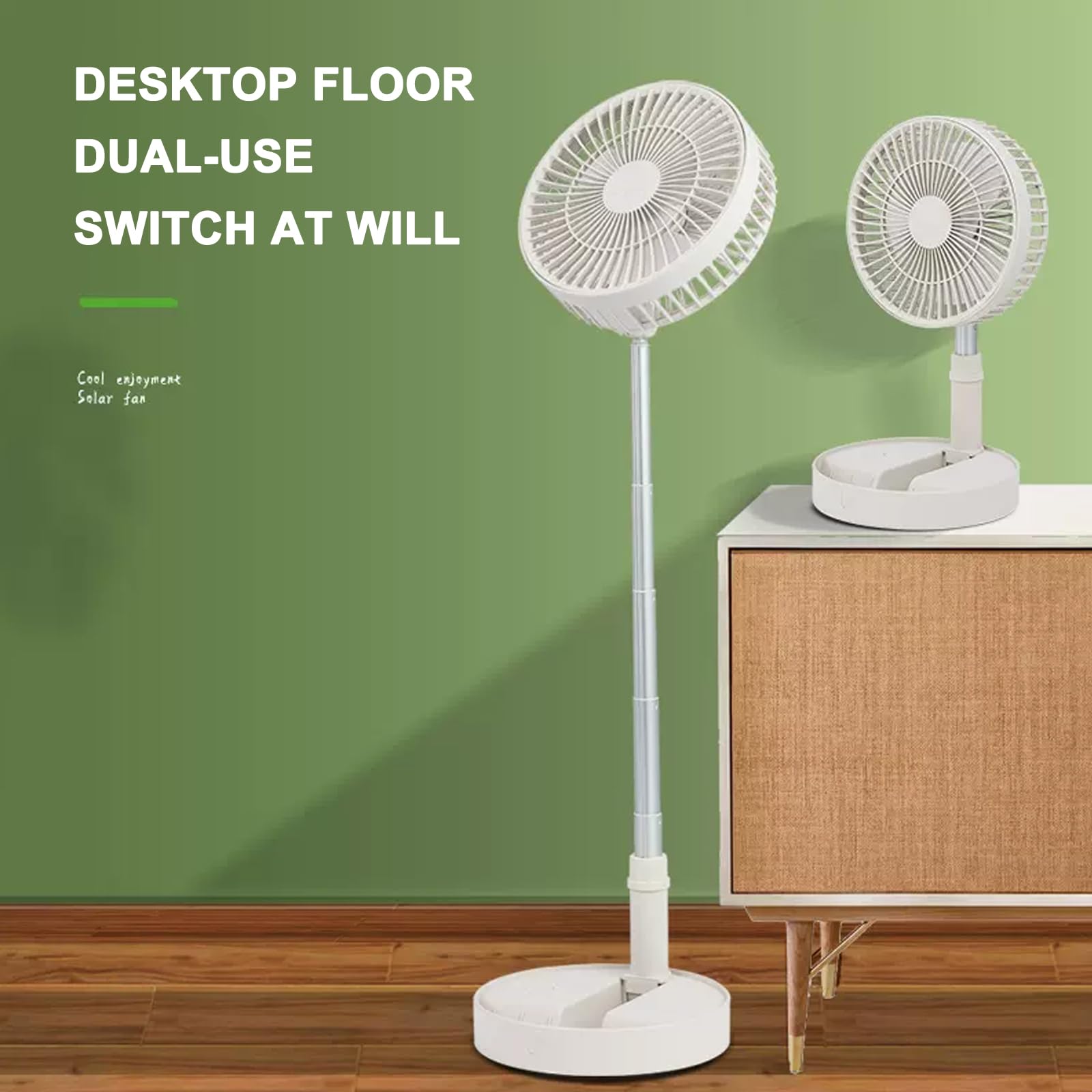 Ventilatore Oscillante Ricaricabile A Energia Solare - 3 Velocit&agrave;, Pieghevole | Per Interni Ed Esterni