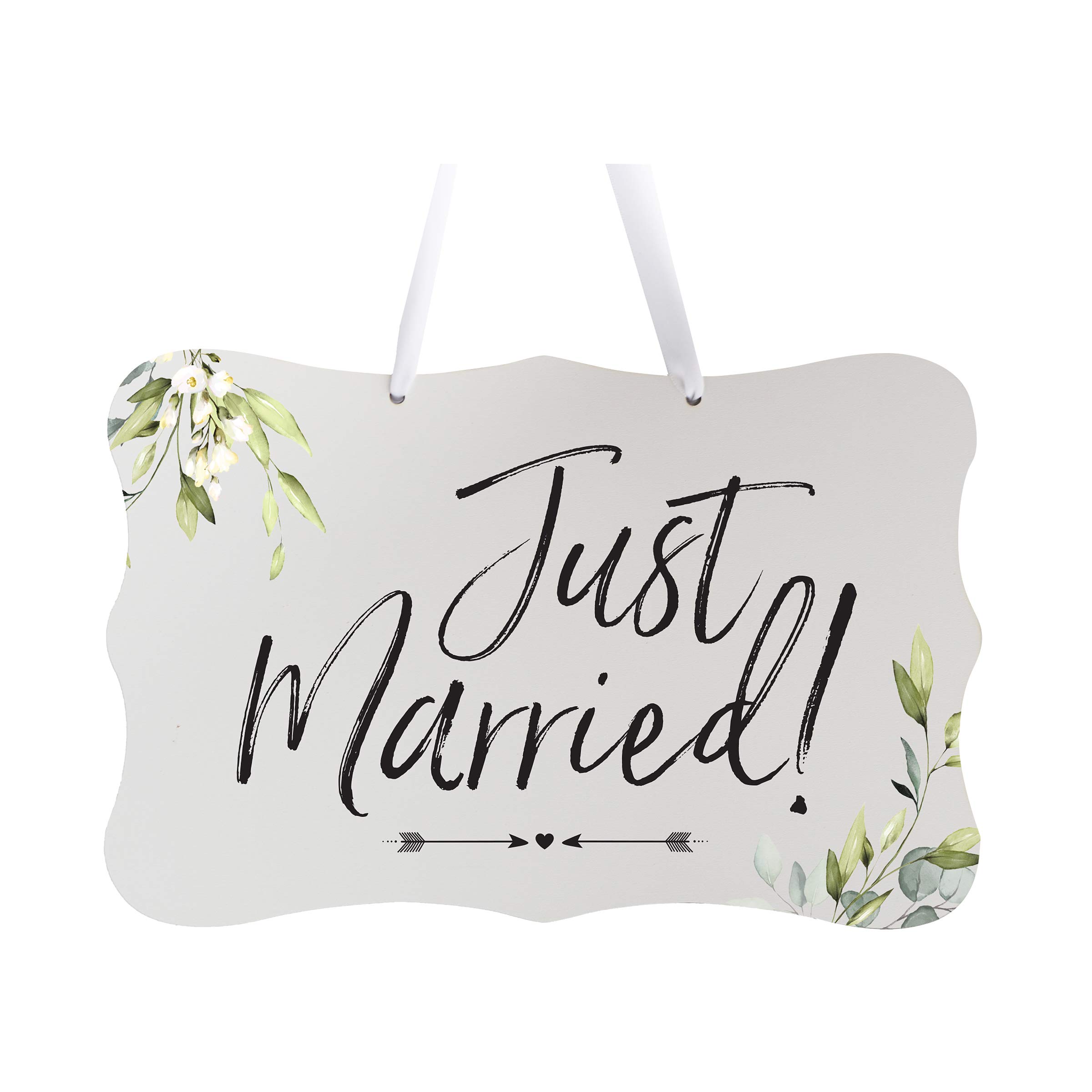 LifeSong Milestones Wedding Signs for Ceremony and Reception Wall Hanging Sign Decor Accessories for Bride and Groom Wedding Decorations 8x12 Just Married (Leaves) (White)