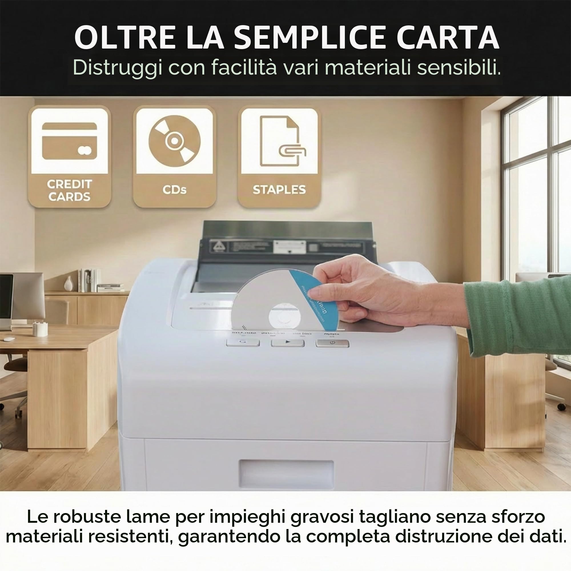 Frantoio Carta 200 fogli: Distruggidocumenti Automatico P5 Micro Taglio 2 x 15 mm Trituratore Carta Elettrica Vassoio 35L CD Schede graffette