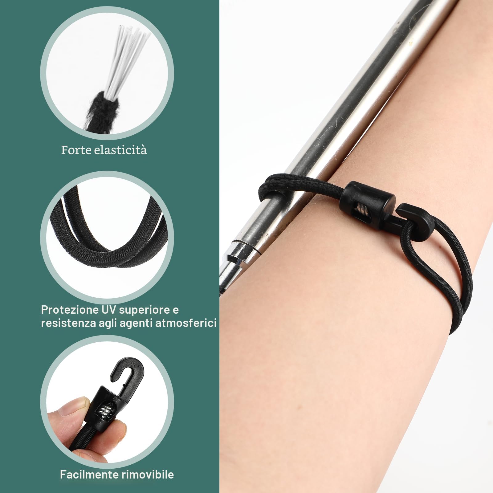 Farerkass elastici con ganci 25 pezzi, Elastiche con gancio 25 cm, tenditore in gomma Corda Elastica, elastiche per teloni, uso esterno, bagagli e bagagli, campeggio