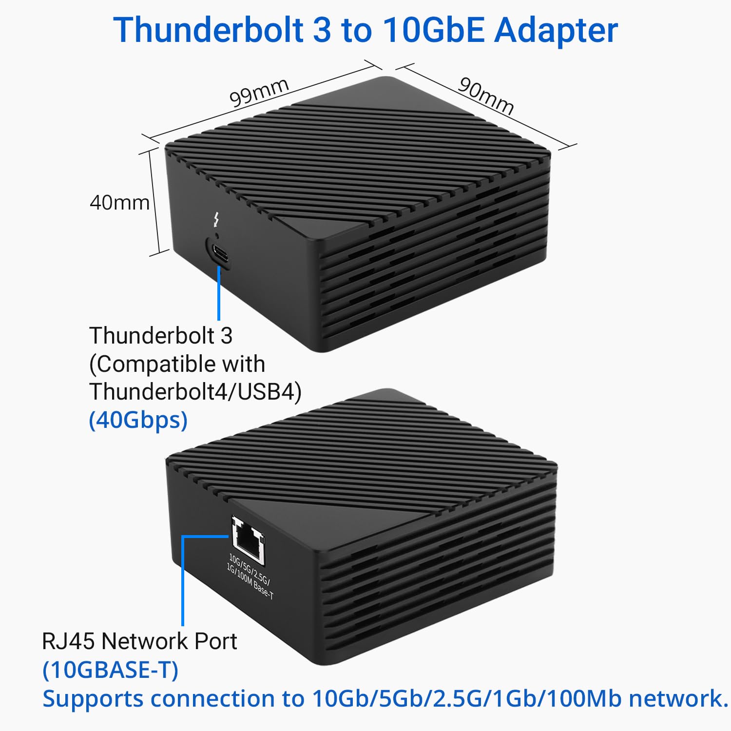 ANQUORA Thunderbolt 10Gb Ethernet Adapter Compatible with Thunderbolt 3/4 or USB4 Ports, High-Speed RJ45 Port Supports 10Gb/s, 5Gb/s, 2.5Gb/s, 1Gb/s and 100Mb/s Base-T