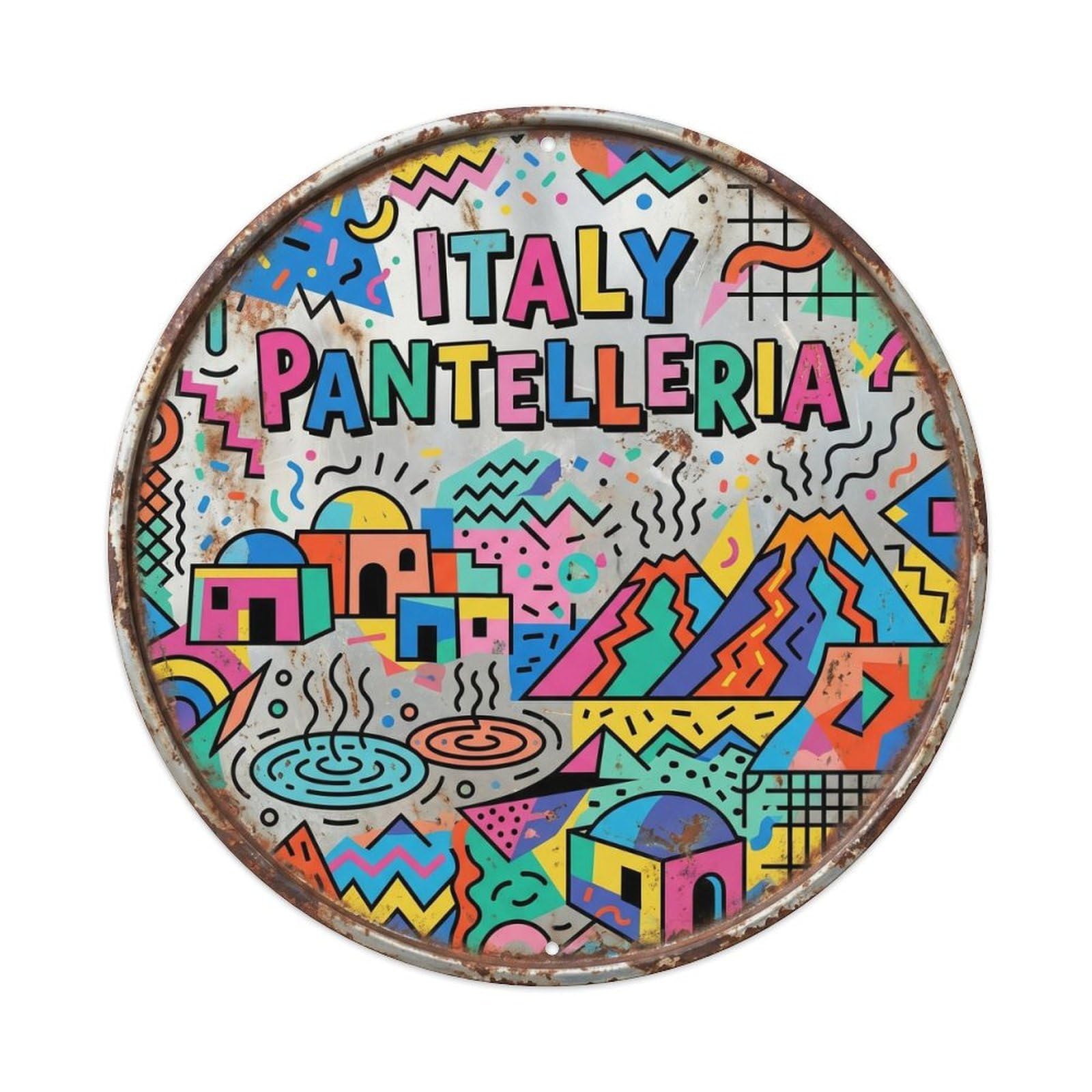 Italy Pantelleria Dammusi Bold Geometry Classic Scenery Metal Tin Sign