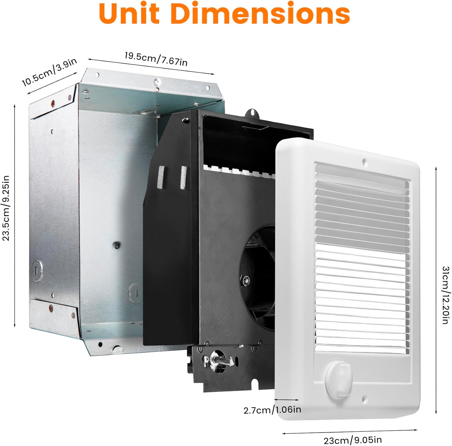 Electric Wall Heater for Indoor Use Complete Unit with Thermostat (Model: CSC101TW, Part: 67508), 3412 BTU, 120 Volt, 1000 Watt, White
