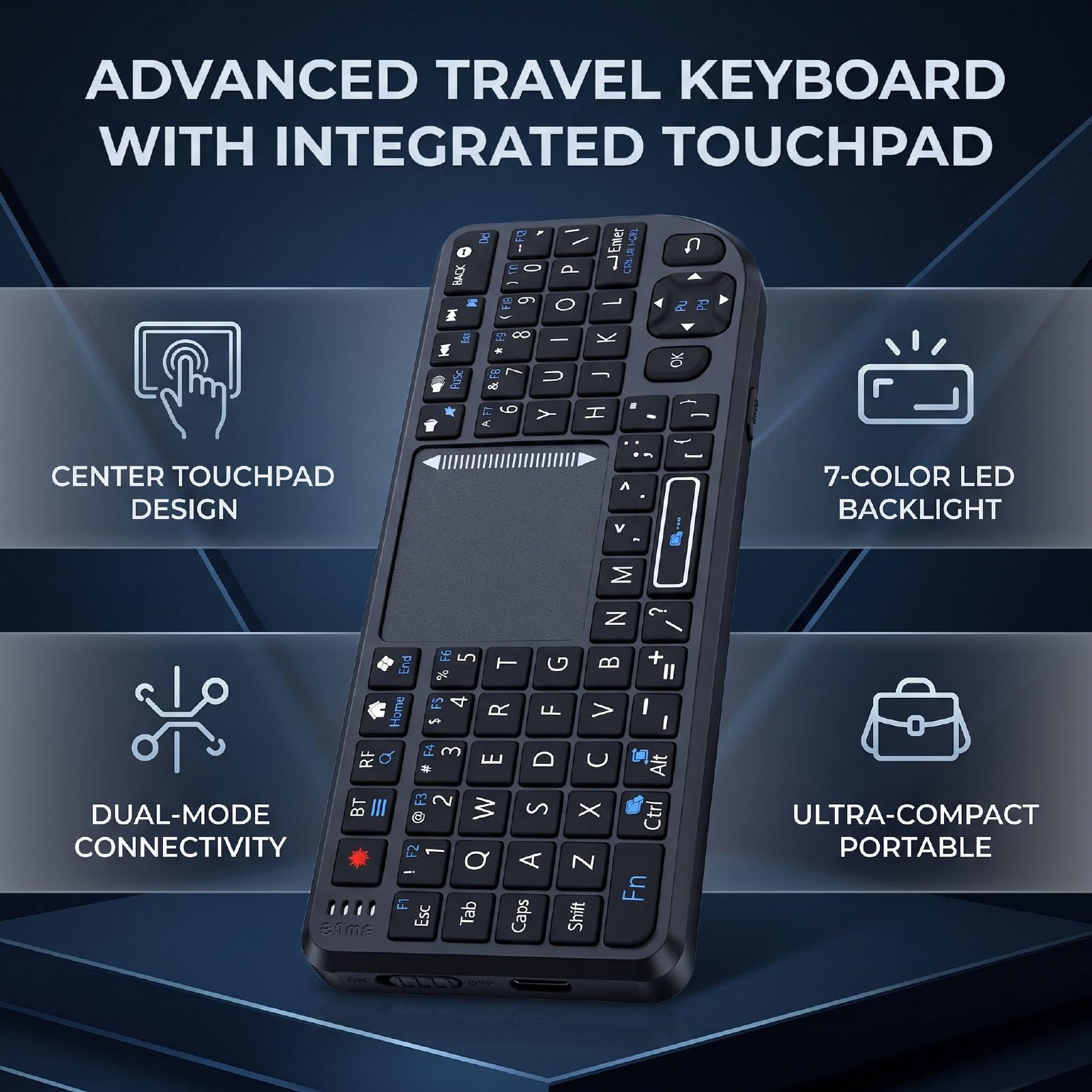 Tastiera da Viaggio con Touchpad, Doppia Modalità Ricaricabile 2.4GHz Bluetooth, per Ufficio e Casa