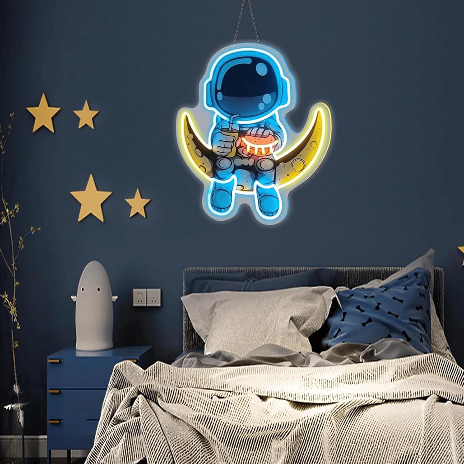 Astronaut Neon Sign, USB Powered LED Light up Signs Gift for Boys, Dimmable Neon Light for Bedroom, Game Room, Kids Room, Bar Decoration (Blue)