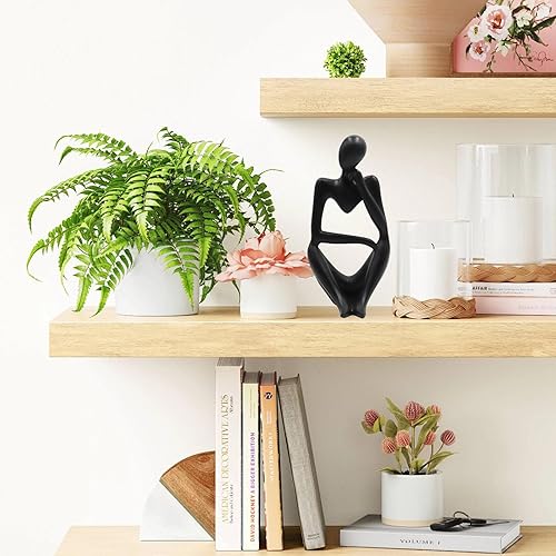 Vista 4 de Estatuas y esculturas de pensador Dnoifne, ornamentos de estatua de pensador de resina en negro, esculturas de estilo abstracto, regalos