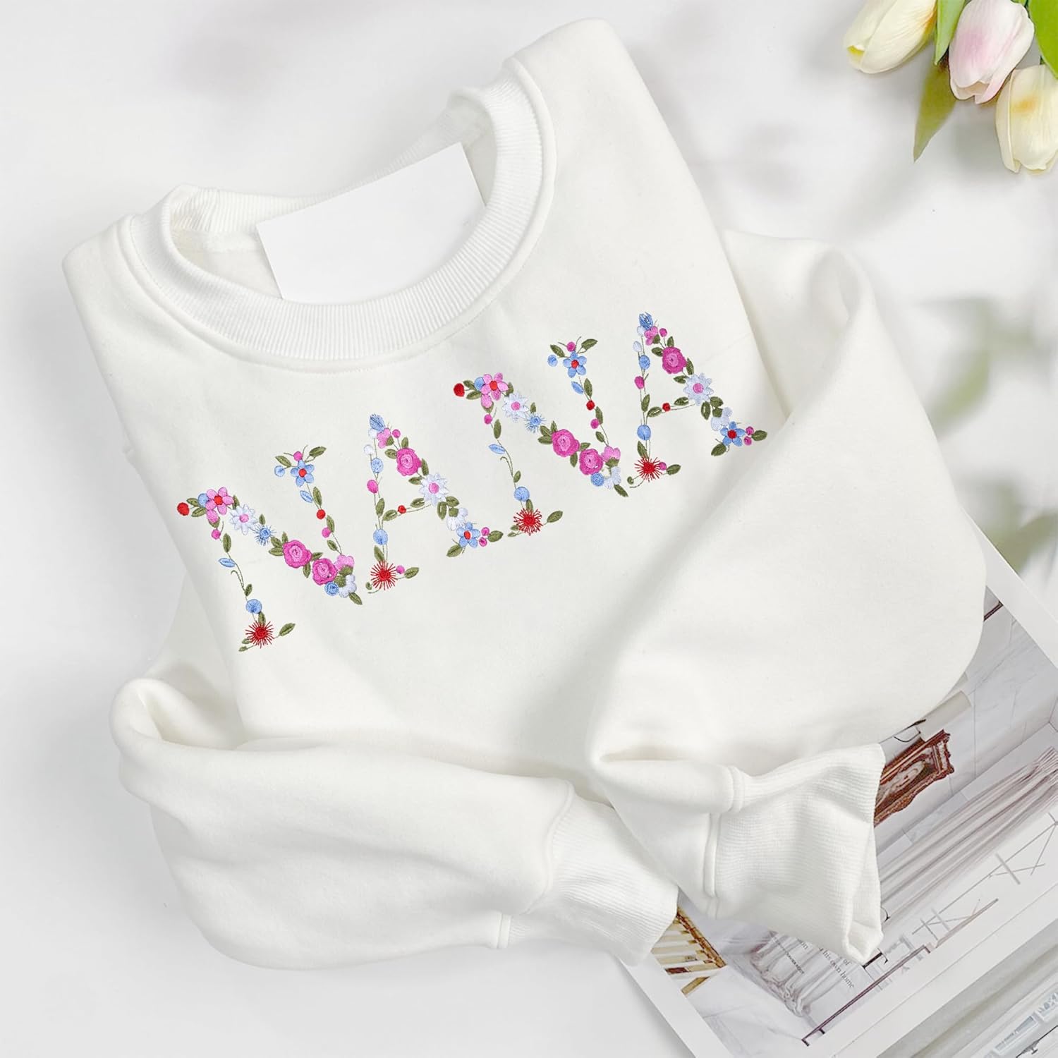 Embroidery Nana Sweatshirts For Women Gift Sweatshirt From Grandkids Nana Flower Grandma Gift Mothers Christmas - Image 2