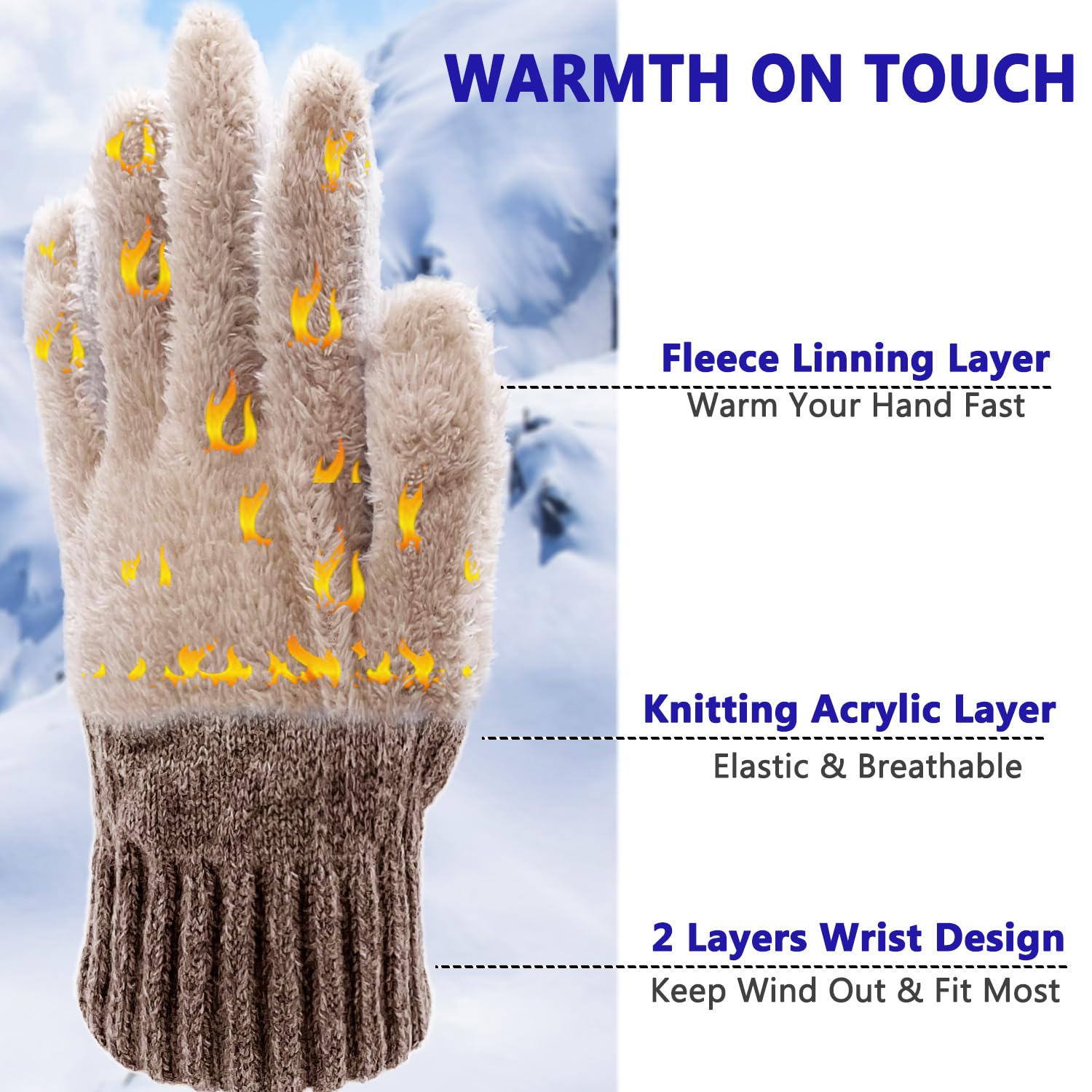 Beurlike Guantes de invierno de lana para hombres y mujeres, con forro polar, para pantalla táctil, cálidos, térmicos, para nieve, guantes de punto trenzado para clima frío, regalo