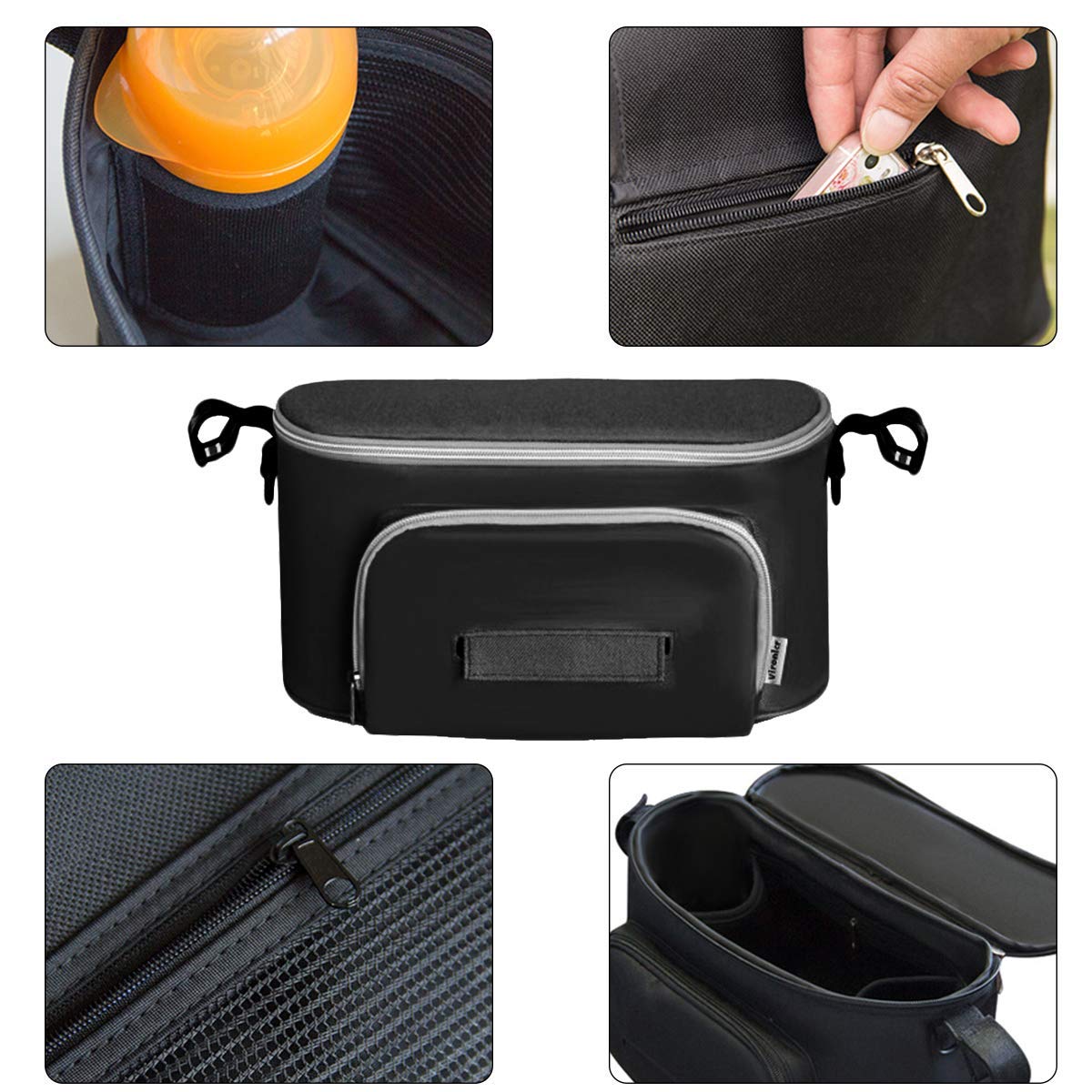 Borsa per Passeggino Universale Portaoggetti, Organizer per passeggino, Neonati Borsa Organizer, Borsa Passeggino Organizer con velcro, impermeabile, per Trasportare Biberon,Pannolini e Giocattoli