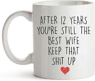 YouNique Designs 12 Year Anniversary Coffee Mug for Her, 11 Ounces, 12th Wedding Anniversary Cup For Wife, Twelve Years, Twelfth Year, 12th Year (White)