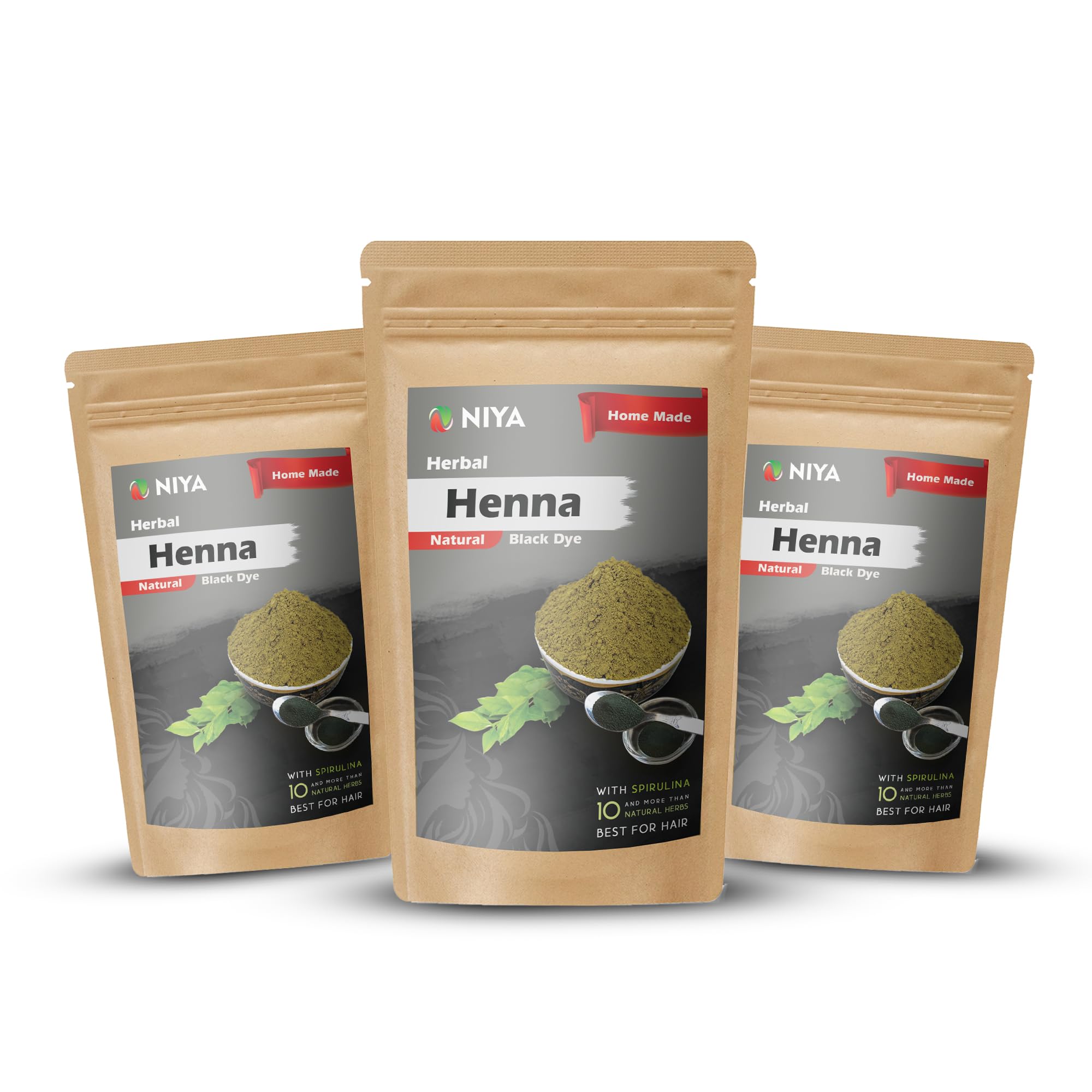 Natural Black Henna with Banana and Spirulina Powder | Niya Naturals Herbal Henna for Vibrant and Healthy Hair | Pack of 3 | 50g each | For Men & Women | For All Types Of Hairs-picture-24