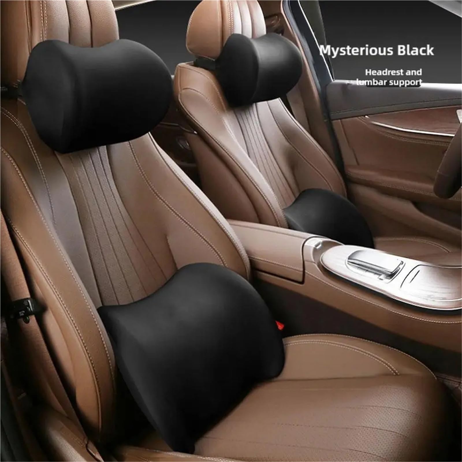 Cuscino ergonomico in memory foam, supporto lombare, regolabile, protezione per poggiatesta per seggiolino auto, sedia da ufficio, guida lunga (nero)