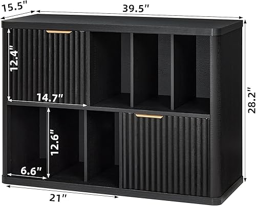 Miniatura 2 de LEYAOYAO Soporte grande para tocadiscos con almacenamiento de vinilo de hasta 450 álbumes, gabinete de almacenamiento de discos bohemio acanalado de