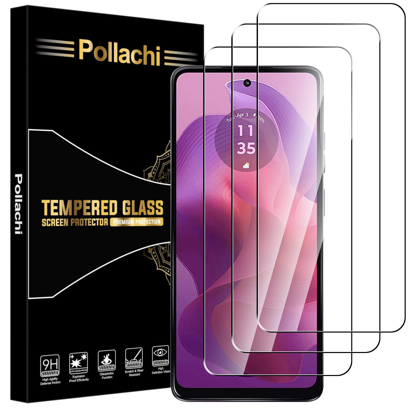 Pollachi [3 Pezzi Vetro Temperato per Motorola Moto G24 2024,Durezza 9H Anti Graffio,Anti-Impronte Senza Bolle,Pellicola Protettiva per Moto G24 2024