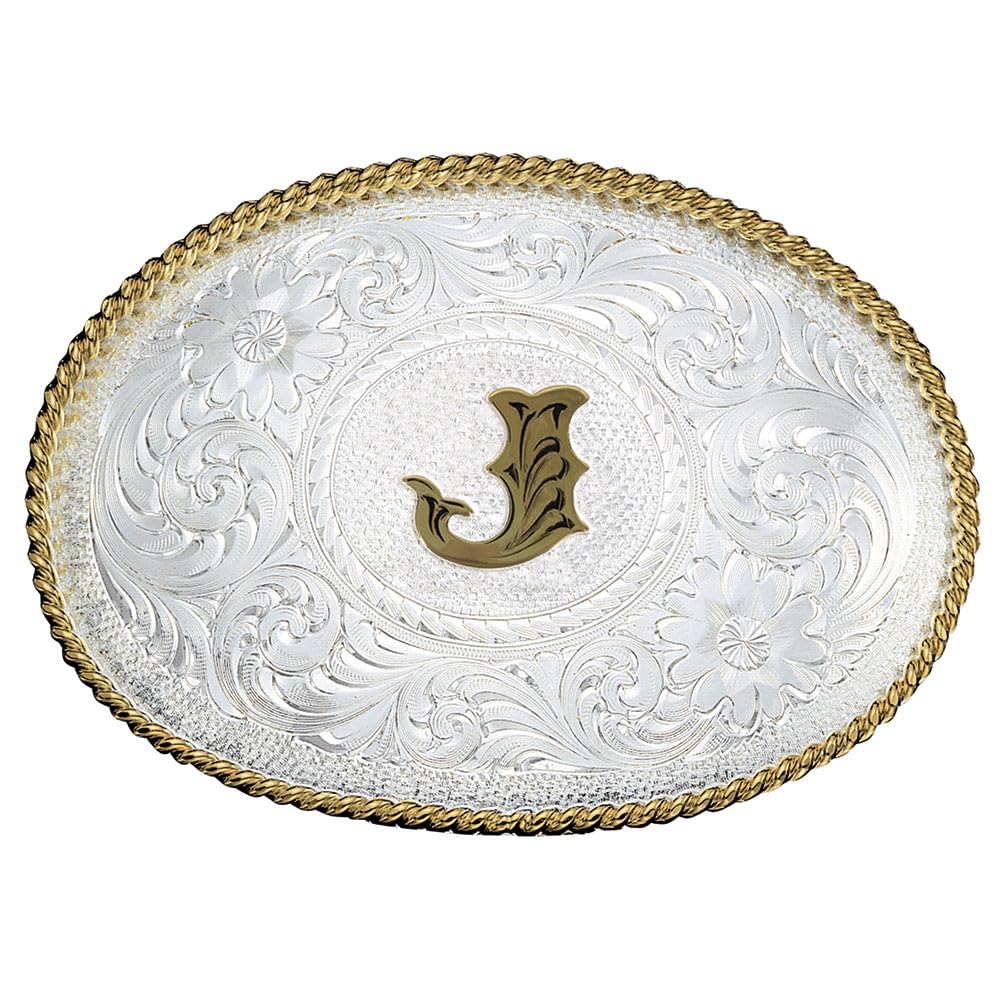 Montana Silversmiths Initial Engraved Gold Trim Western Belt Buckle