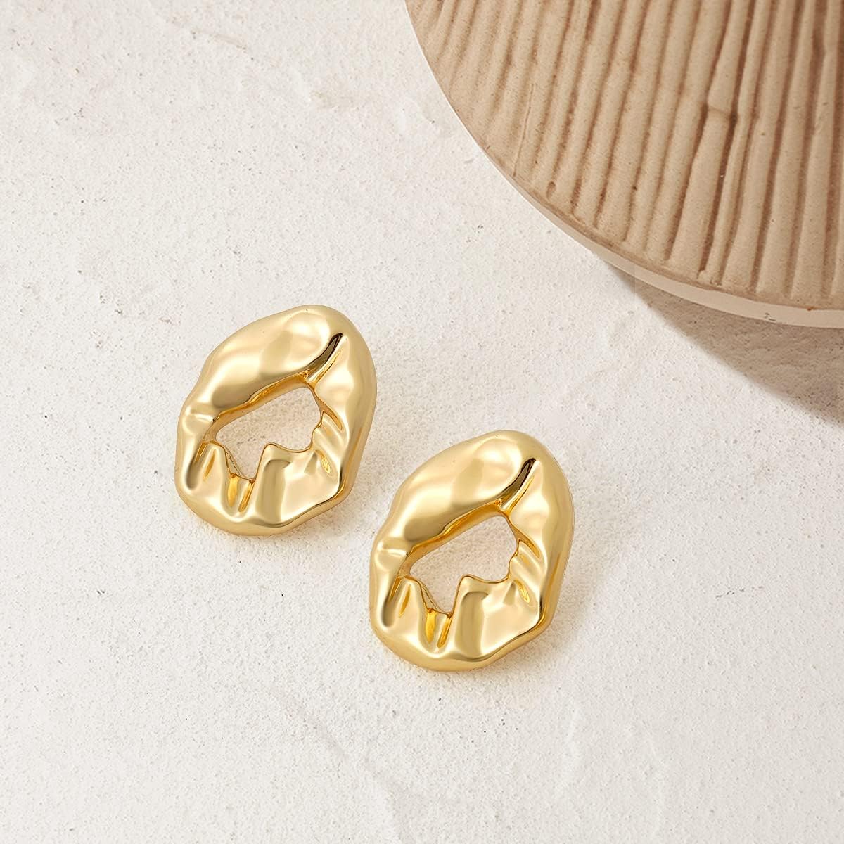 Gold Drop Earrings Geometric Hoop Earrings for Women Statement textured Dangle Earrings for Women Vintage Jewelry - Image 2