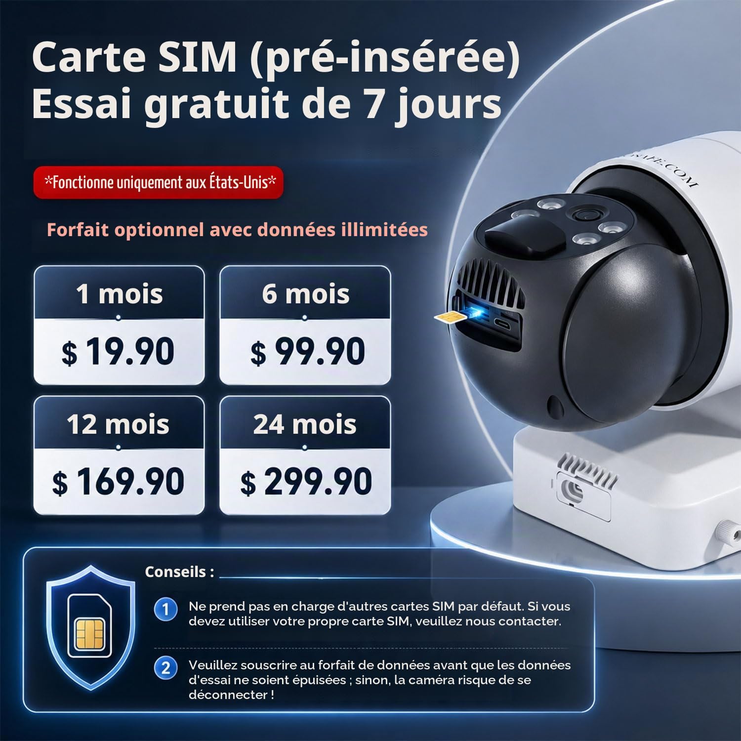 4G LTE Caméra Surveillance Extérieur Solaire Sans Fil, 2K HD 4G Batterie Camera Avec Carte Sim, Caméra de Surveillance Sans WiFi, Vision Nocturne, Détection de Mouvement, Conversation Bidirectionnelle