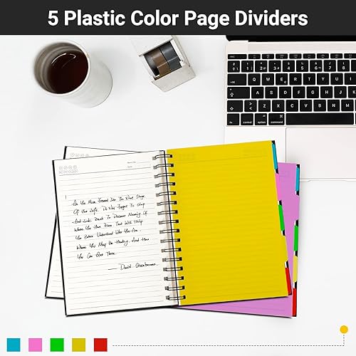 Miniatura 6 de EUSOAR Cuaderno con pestañas, paquete de 3 letras A4 de 11 x 8-12 pulgadas, cuaderno de 5 asignaturas en espiral de tapa dura negra, 120 hojas240