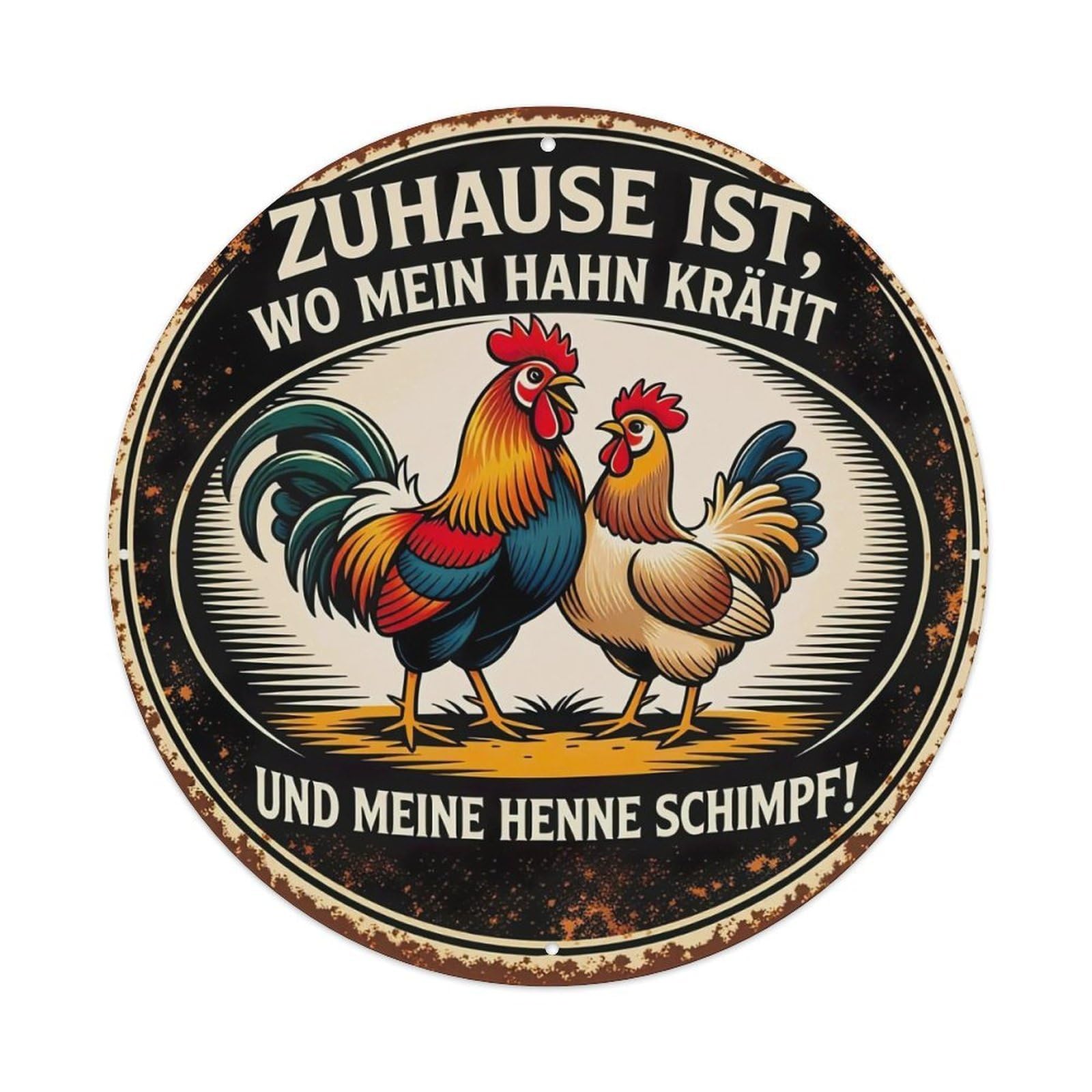 Rooster Hen Farmhouse Rustic Metal Tin Sign